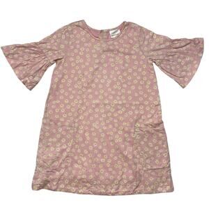 HANNA ANDERSSON Pink White Daisy Print Pocket Dress Size 120 6-7 Bell Sleeve